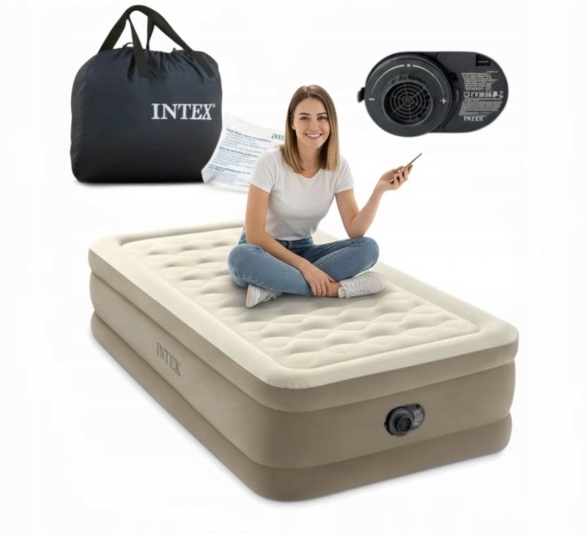 Intex Luchtbed 191x99x46cm Elektrische Pomp & Tas - 1 Persoons