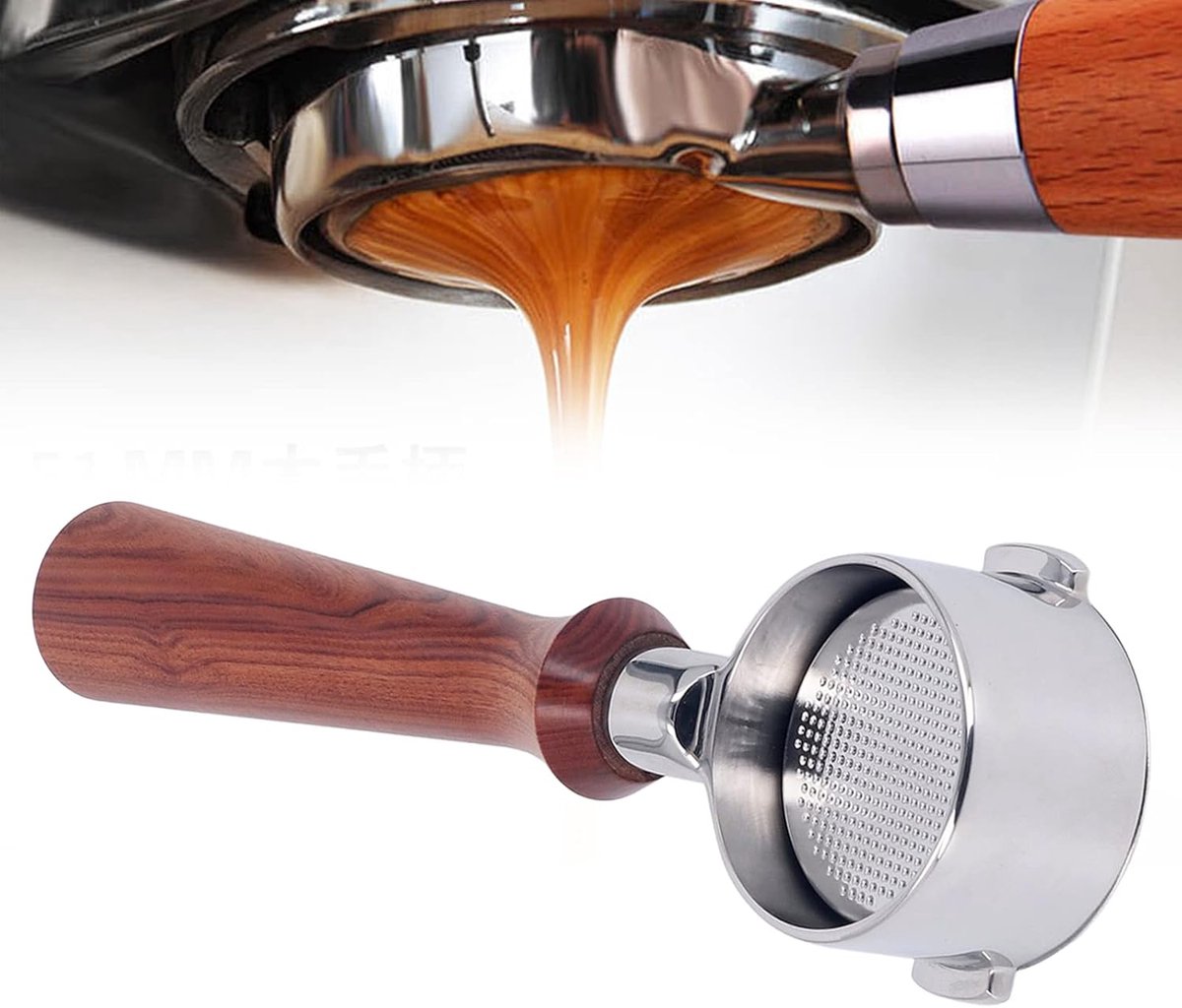 Drukloos portafilter van 51 mm, roestvrijstalen koffiefilter met dubbele oren voor espresso en koffiezetapparaten