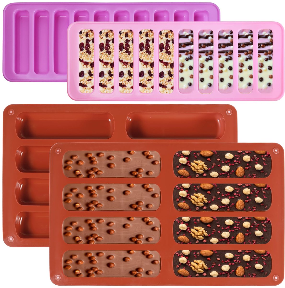 Unyqoos® Set van herbruikbare siliconen bakvormen voor chocoladerepen en mueslirepen