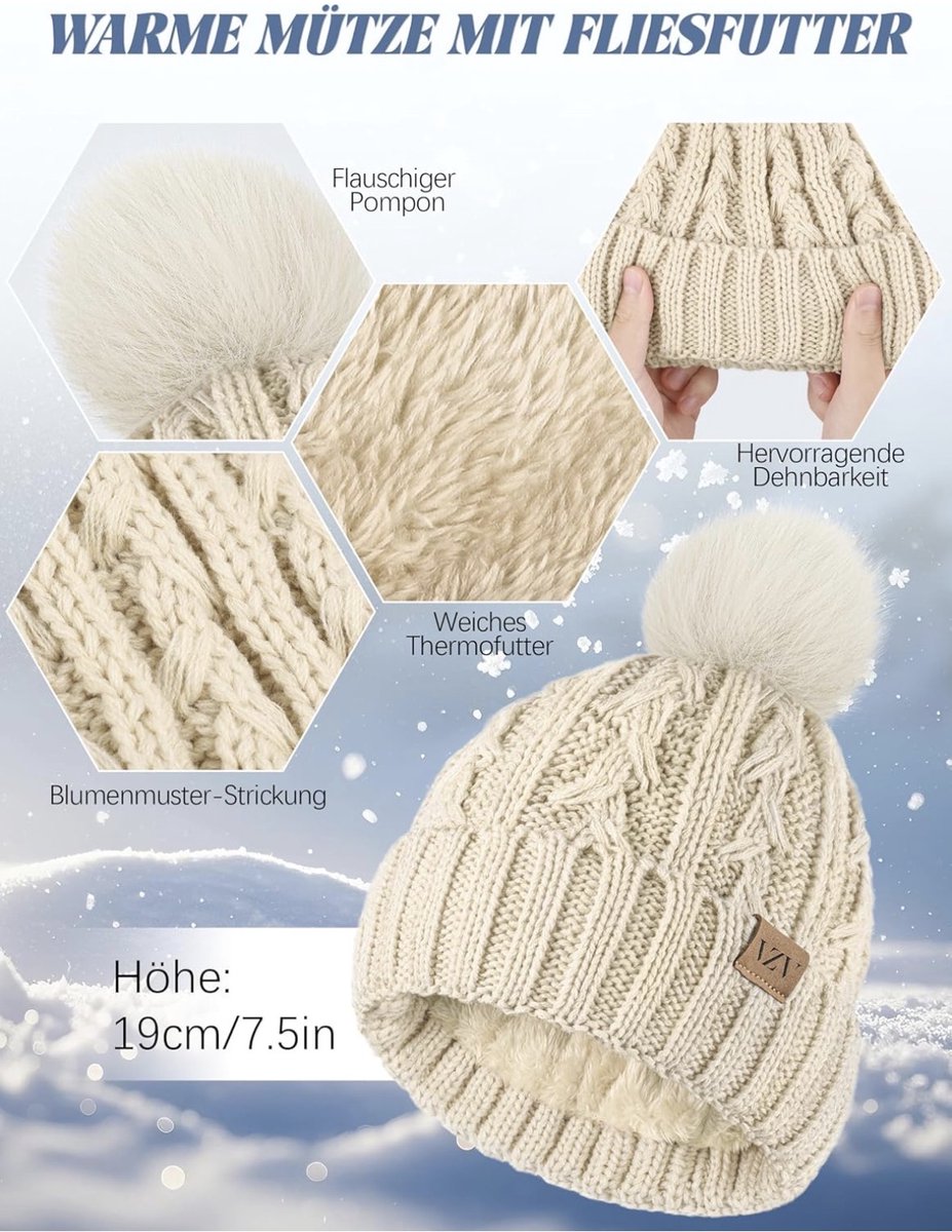 Dames Winter Set 3-in-1 Muts Lange Sjaal En Touchscreen Handschoenen Met Pompon Warm En Zacht Accessoires Voor Koud Weer Wit Cadeau Idee — cadeau in Mode & Accessoires - foto 2