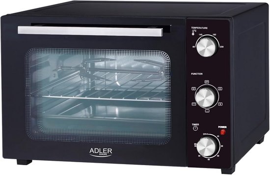 Bakaji Elektrische oven, capaciteit 36 liter, vermogen 1600 W, instelbare temperatuur, multifunctioneel, verwarmingselementen van staal en