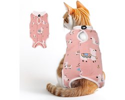 Herstelpak Kat Sterilisatie - Eendelig Postoperatief Pak tegen Likken & Bijten - Speciaal voor Vrouwtjes met Buikwond - Ademend & Comfortabel - Maat S (Roze) - Herstelpakket voor Kittens en Katten