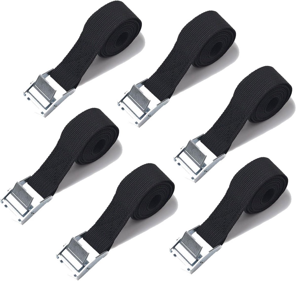6x Korte Spanbanden Set 2 Meter x 2.5cm - Verstelbare Sjorbanden met Klemvergrendeling voor Bagage en Motor