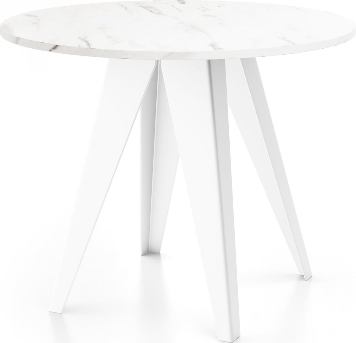 Ronde Uittrekbare Eettafel 90-130 cm in Wit Marmerlook - Industriële Stijl
