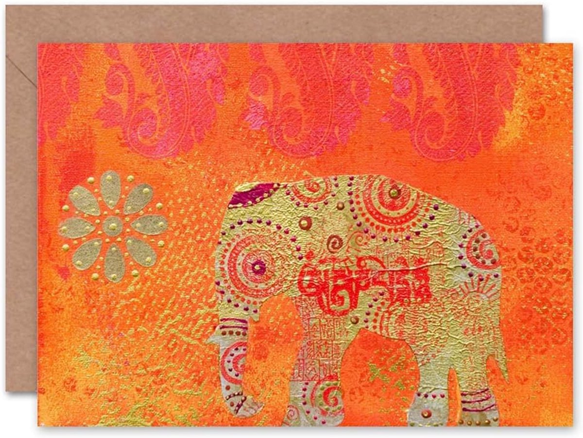 Kleurrijke Indiase Olifant Wenskaart Leeg van Binnen