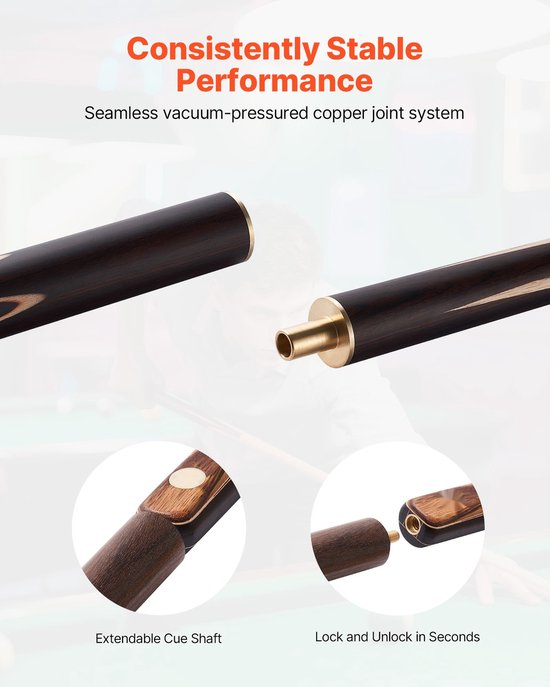 Snooker- en poolkeu - Set - Lengte 145 cm - Gewicht 540 g - Verlengstuk - Lederen Tip - Aluminium Koffer - Handdoek — afbeelding 2