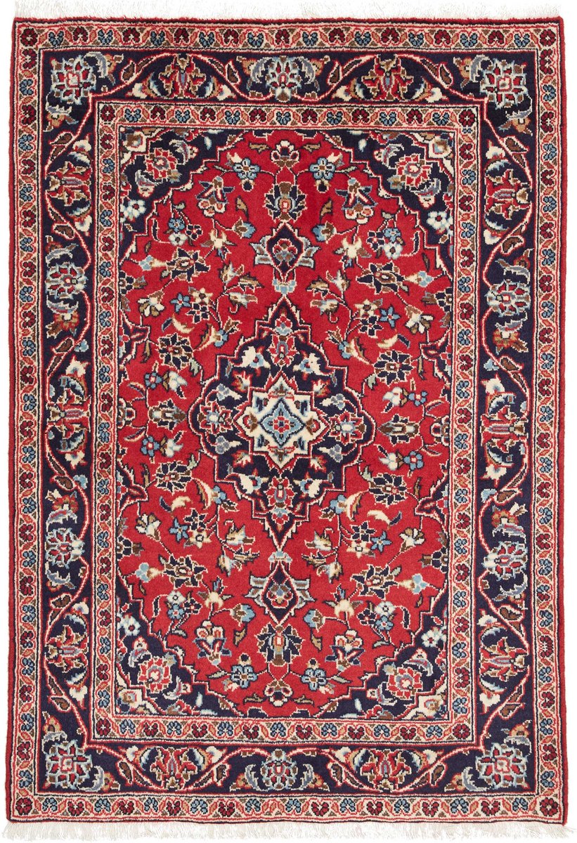 Handgeknoopt Kashan tapijt van wol – Rood met bloemmedaillon – Klassiek Perzisch design