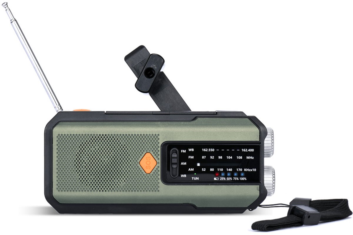 Noodradio - noodradio solar opwindbaar - Radio - opwindbare radio - nood radio - Oplaadbare radio - 2000mAh - Groen