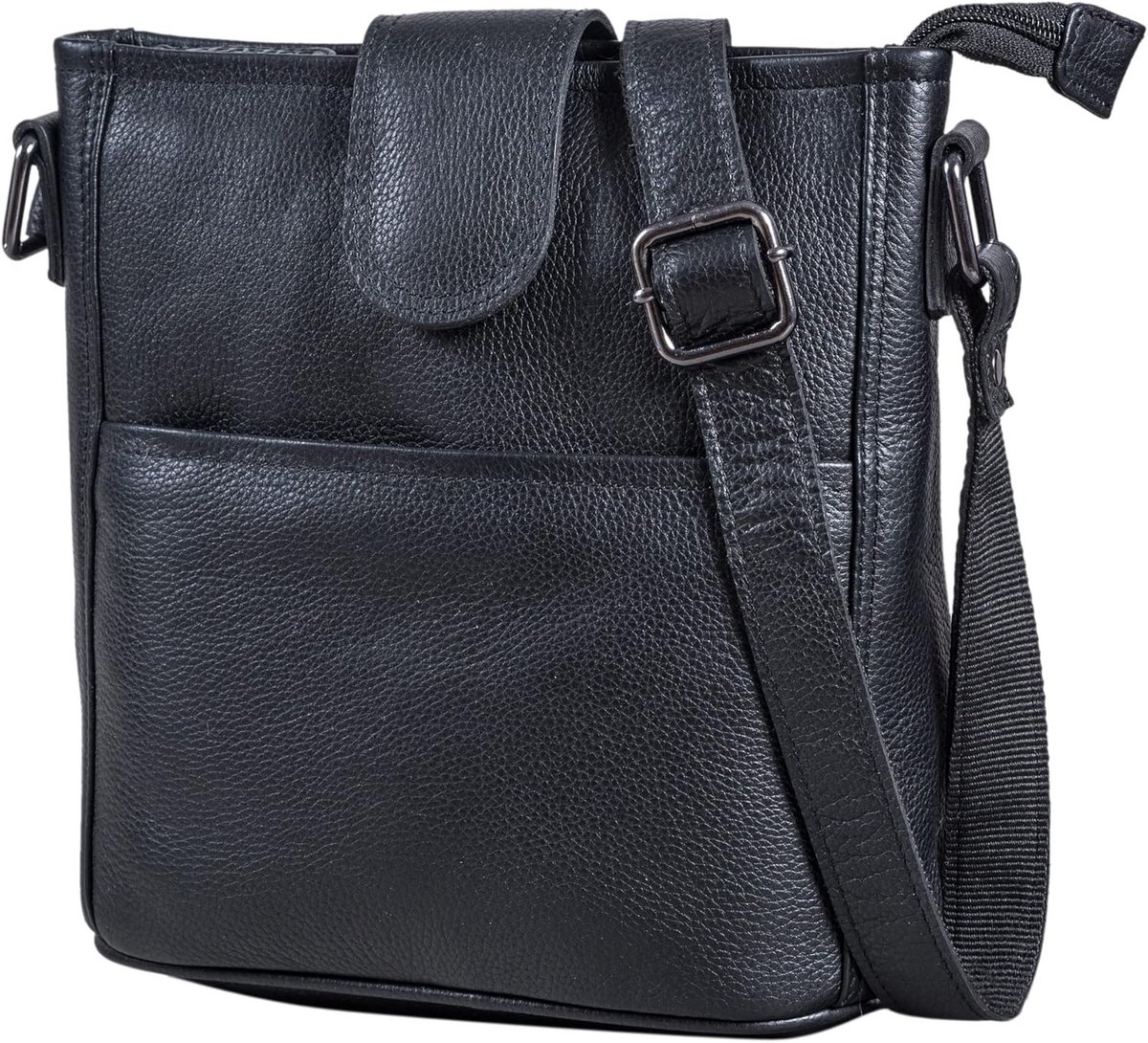 Schoudertas Dames Leer Vintage Look Shopper Handtas Zwart