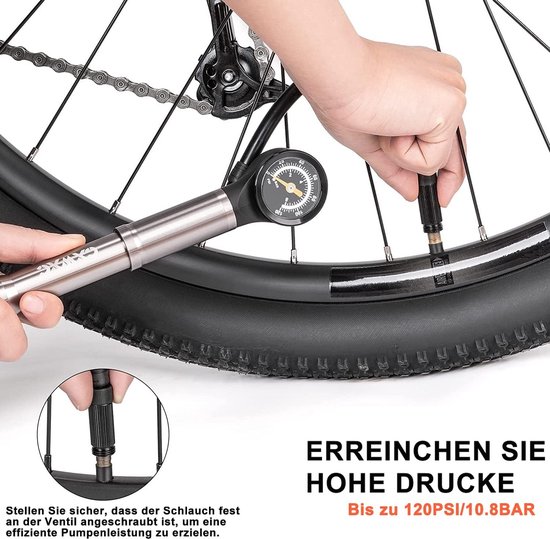 Fietspomp 120 PSI met Drukmeter voor Fiets, Scooter en Ballen — afbeelding 5