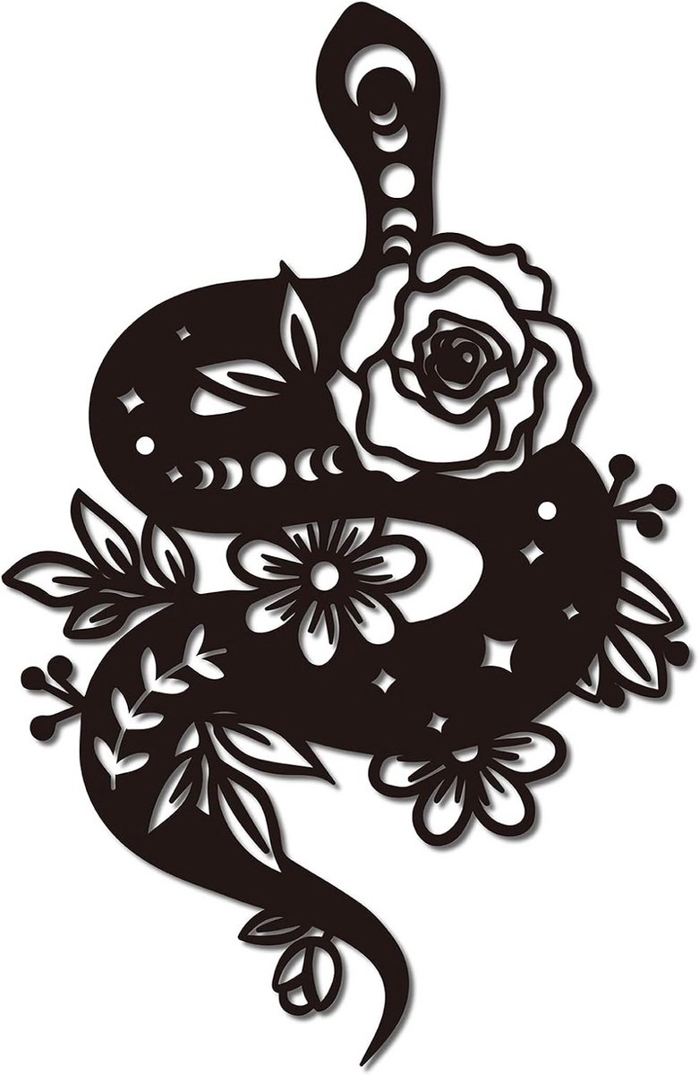 Metalen Wanddecoratie Slang Maanfase Bloem - Zwart IJzeren Ophangornament
