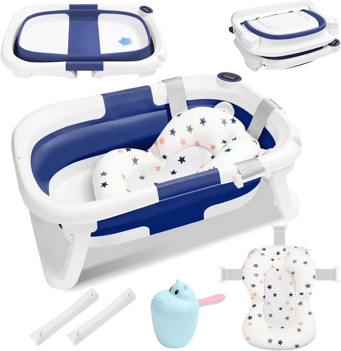 Opvouwbaar Babybad met Digitale Thermometer en Antislip, Draagbaar Bad voor Pasgeborenen tot 3 Jaar