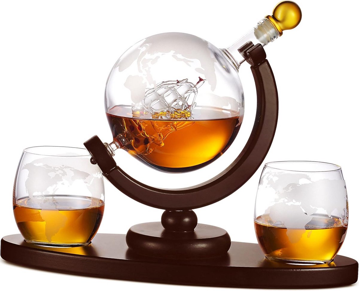 Whiskey Karaffen Set met 2 Gegraveerde Glazen - 850ml Drankdispenser