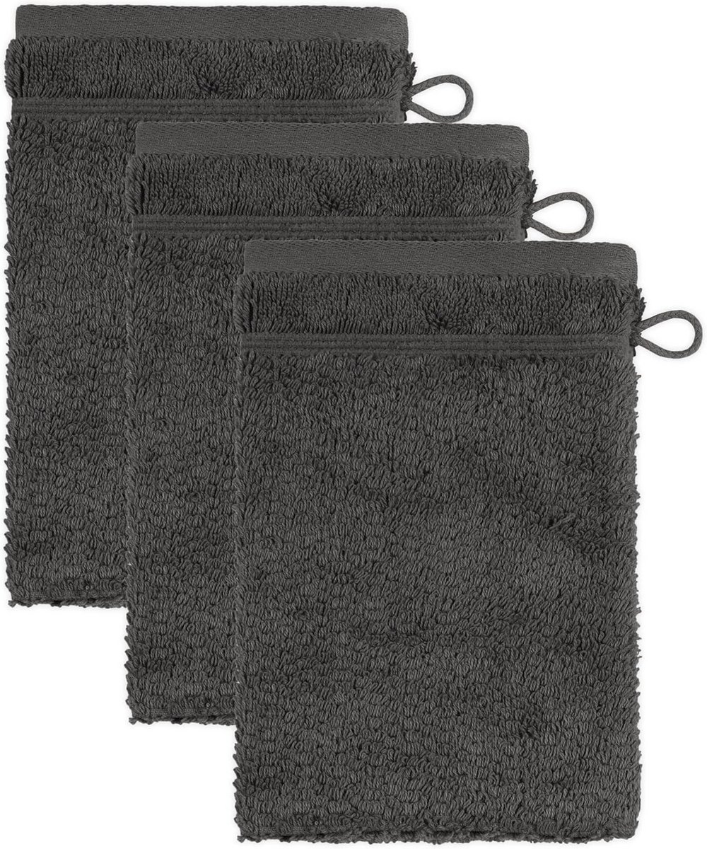 Set van 3 Katoenen Washandjes (15x20 cm) in Grafiet - Pluizig en Absorberend