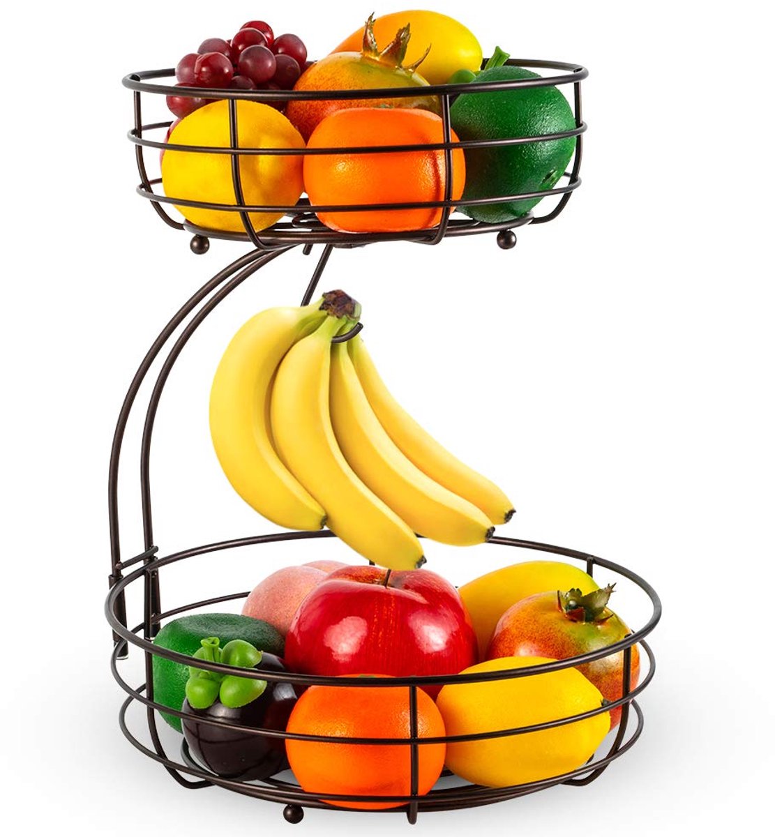 Unyqoos® Dubbele fruitmand met bananenhouder voor keuken en eetkamer opslag