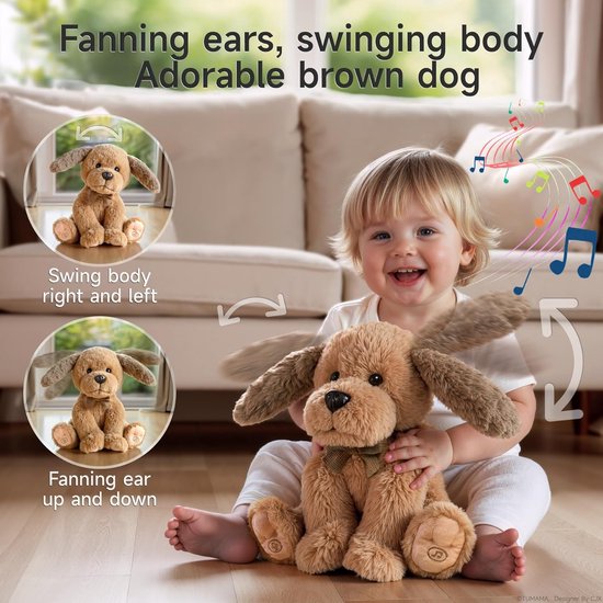 Sander Shop Elektronisch Pluche Speelgoed Hond voor Kinderen, Zacht Elektronisch Huisdier Uitwaaierende Oren Zingen, Herhaal Wat Je Zeggen Interactief Pluche Speelgoed Hond voor Kinderen 3 4 5 6 7+ Jaar van Sander Shop — afbeelding 2