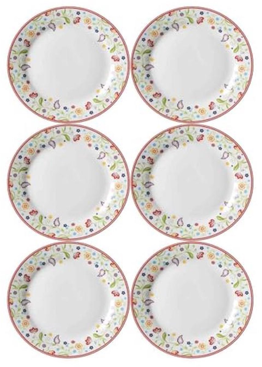 Kleurige ronde platte borden set van 6 – 27 cm met bloemenpatroon