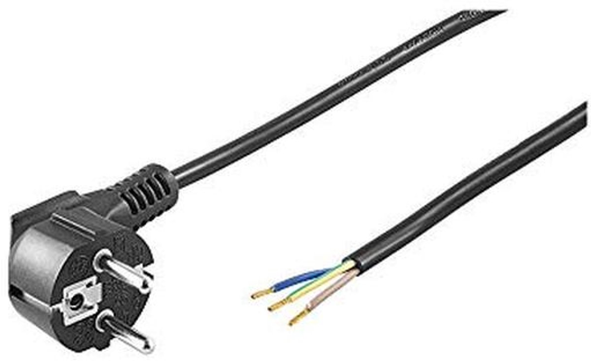 Gehoekte Stroomkabel – 90 Graden Geaarde Stekker – Universeel Netsnoer – Zwart – 5 m