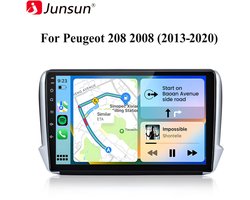 JUNSUN 10" Autoradio Draadloze Android Auto & Draadloze CarPlay Multimediasysteem Geschikt voor Peugeot 208 2008 (2013-2020) – Android 15 GPS Navi WIFI BT DAB+ SWC USB RDS 4GB+64GB 8-core Processor