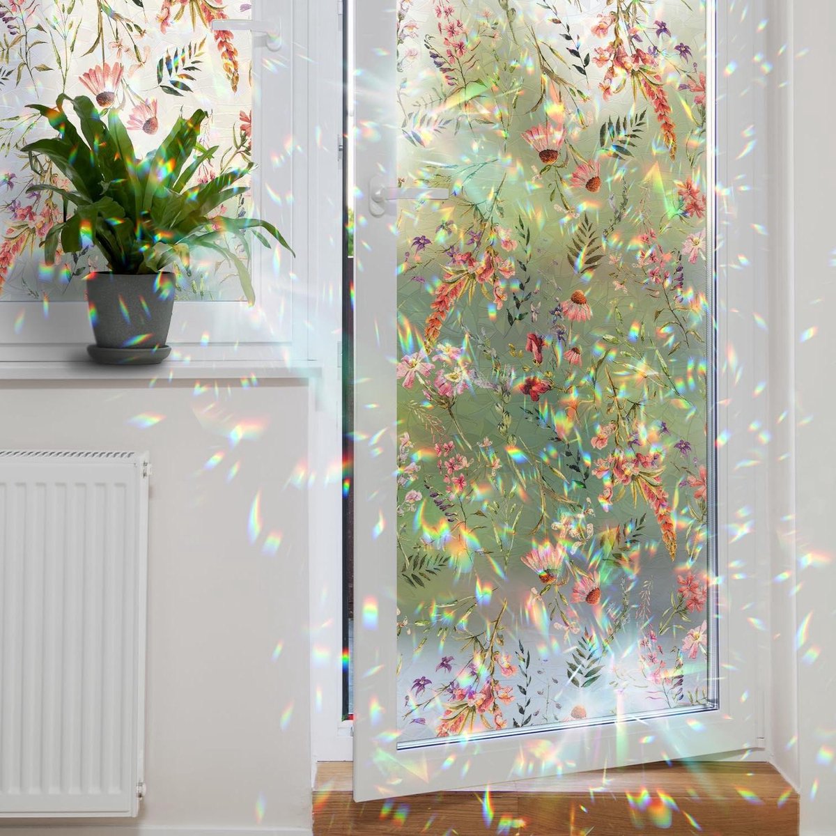 Privacyfilm voor glazen ramen en deuren met UV regenboog raamfolie 28 x 100 cm - Roze madeliefje bloemen - Niet-klevend - Statische hechting - Verwijderbare raamstickers