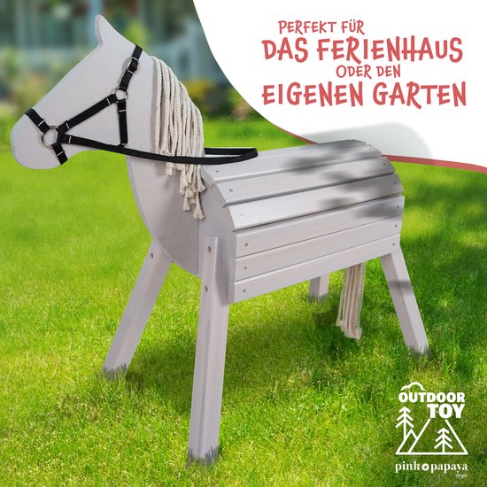 Pink Papaya Cheval En Bois XXL - Extérieur - Crinière Et Queue - 60/80 Cm - Résistant Aux Intempéries