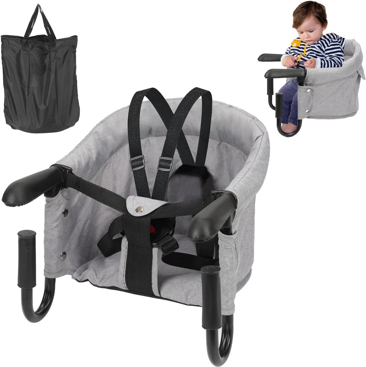 Vouwbare babyluie stoel met draagtas, geschikt voor tafels tot 8,5 cm dik en maximaal 18 kg belasting