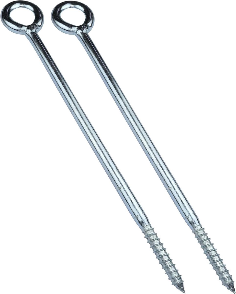Ronte - Set van 2 schroefhaken voor buissteigers Ø12x300mm - Wandbevestiging voor houten net - Stalen haken in zilverkleur met oogringen