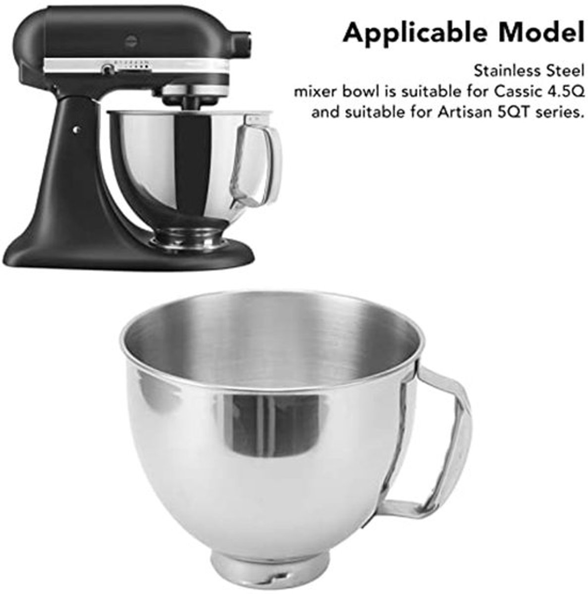 Mixkommen 304 RVS - Vervangingskom met Mixerhandvat voor Classic 4,5Q en Artisan 5QT