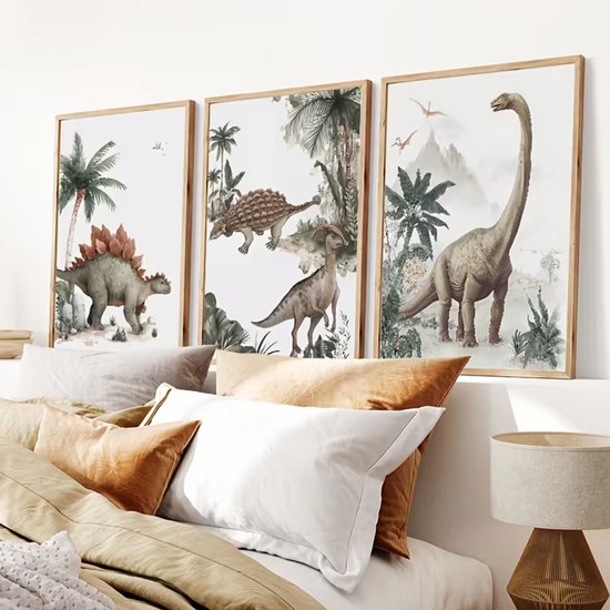 Set de 3 Canvas 'Dinosaurus' - 30x40 cm - Canvas Posters Dino - 3 volets - Décoration Murale - Chambre de Bébé - Chambre d'Enfant - Sans Cadre