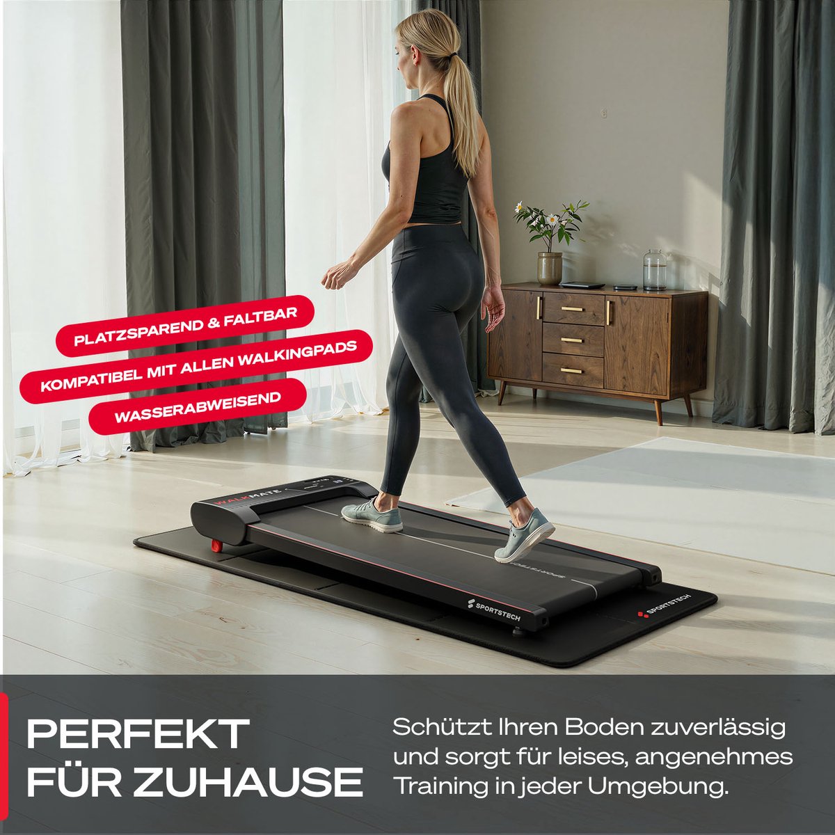 Sportstech opvouwbare vloerbeschermingsmat voor loopband – waterafstotende, geluidsarme fitnessmat 160×74 cm – 6 mm dikke BS300 sportmat voor loopband, hometrainer en thuisgym thumbnail 4