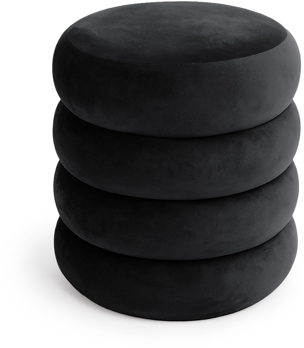 Gestoffeerde Fluwelen Poef met Opbergruimte SNUGGO 42 cm / Gestoffeerde Poef / Ronde Poef / Woonkamerstoel / Opbergkruk Wonen / Zwart