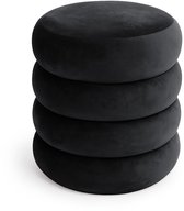 Gestoffeerde Fluwelen Poef met Opbergruimte SNUGGO 42 cm / Gestoffeerde Poef / Ronde Poef / Woonkamerstoel / Opbergkruk Wonen / Zwart