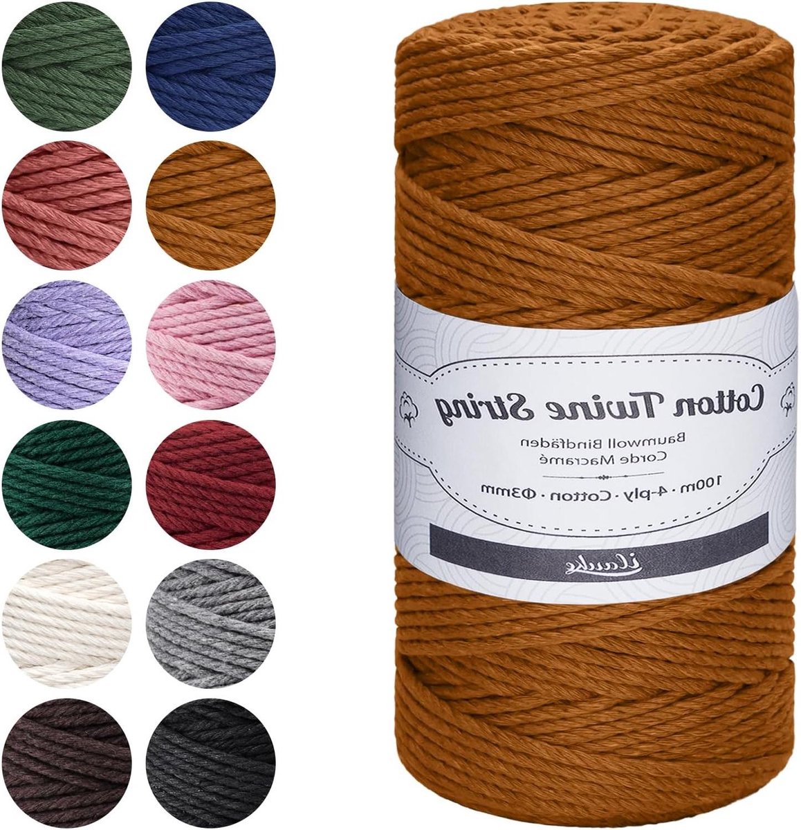 Ronte - Katoenen Macramédraad 3mmx100m voor Knutselen en Weven - Decoratief Koord voor Macramé - Plantenhanger in Karamelkleur