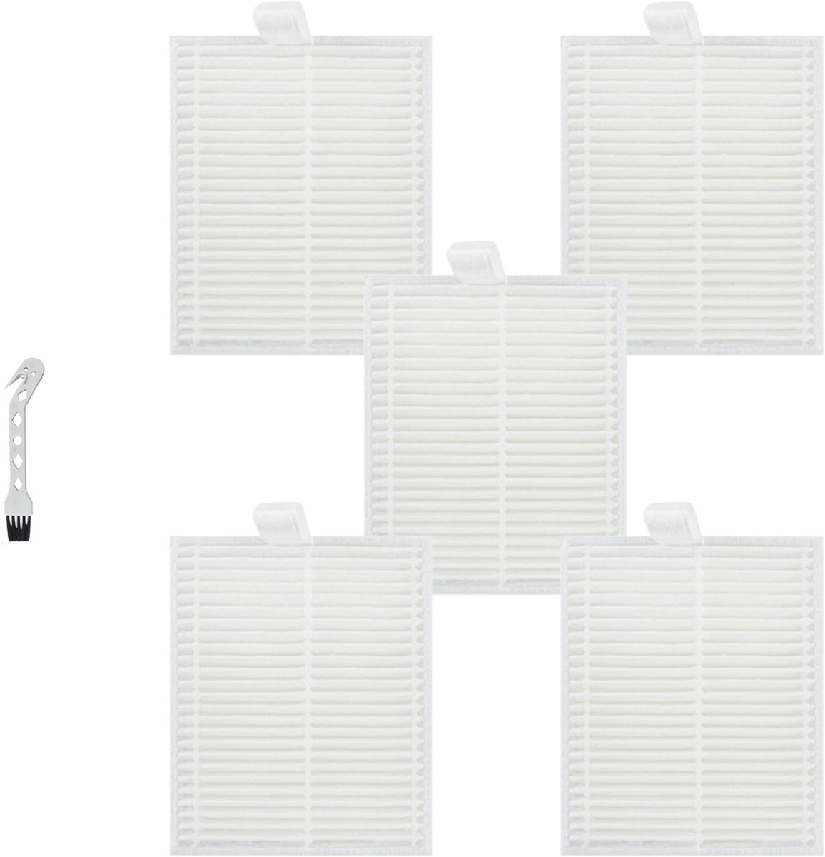 5 stuks HEPA Filter - Geschikt voor Eufy G50 Hybrid (SES) - L60 Hybrid (SES) - L60 - L60 SES - L50 - L50 SES - 6*7.5*0.9cm - met reinigingsborstel - Onderdelen - voor robotstofzuiger - Wit
