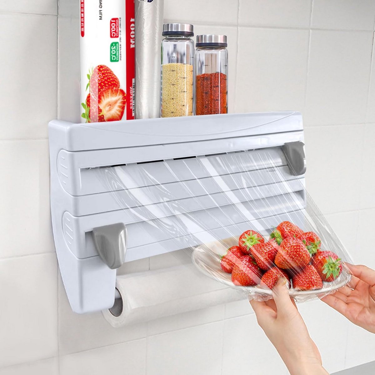 6-in-1 vershoudfoliedispenser met keukenrolhouder en schuifsnijder