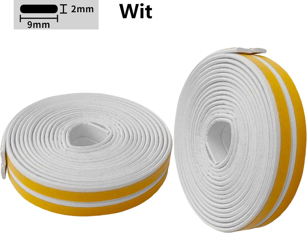 2 rollen tochtstrips - Zelfklevend raam - Totaal 12 m - I-vorm - EPDM afdichtingstape - Wit - 9 x 2 mm - Raamafdichting - Tochtstrip - Waterdicht - Geluidsisolatie