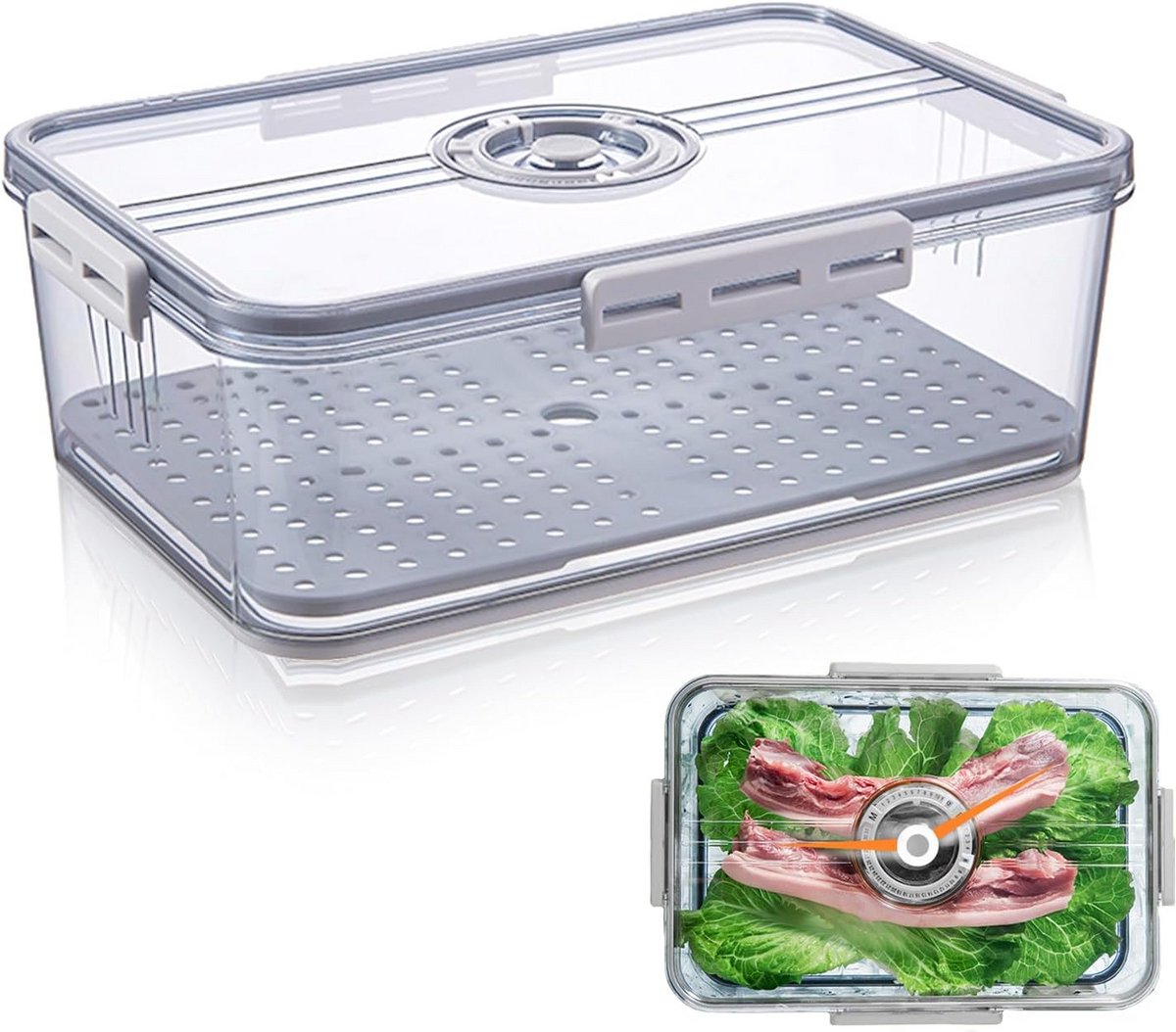 Luchtdichte Koelkast Opbergdoos met Deksel - Grote Broodtrommel voor Brood, Fruit en Groenten - Herbruikbare Kunststof Container 32,5x22,5x11 cm - Grijs