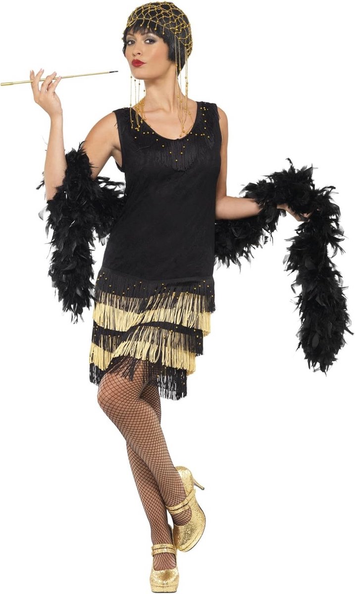 Danskostuum Jaren 20 Flapper Jurk met Franjes Zwart