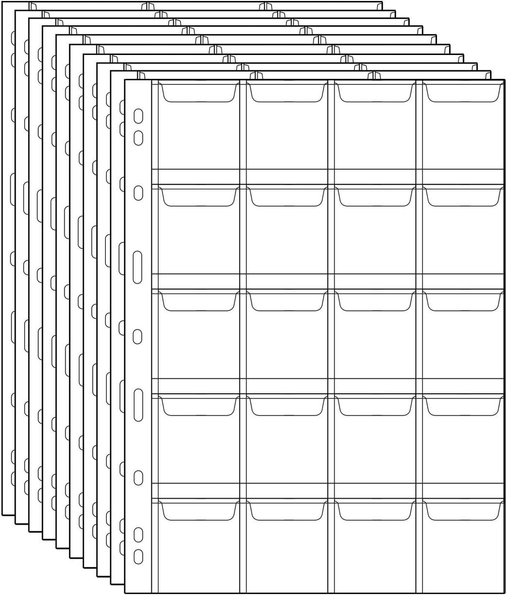 10 stuks - Muntenalbum - 20 vakjes per vel - munten verzamelmap - Standaard inlegvellen met 9 gaten voor munten - Verzamelhoesjes voor munten