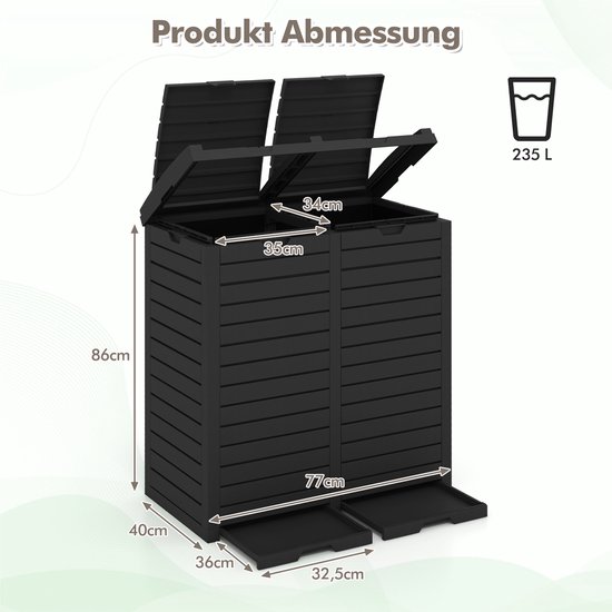 COSTWAY Vuilnisemmer met deksel, 118 l, vuilniscontainer, tuin, met uittrekbare vloeistofschaal en handgreep, waterdichte vuilniscontainer voor buiten, voor veranda, achtertuin, 2 stuks, licht bruin