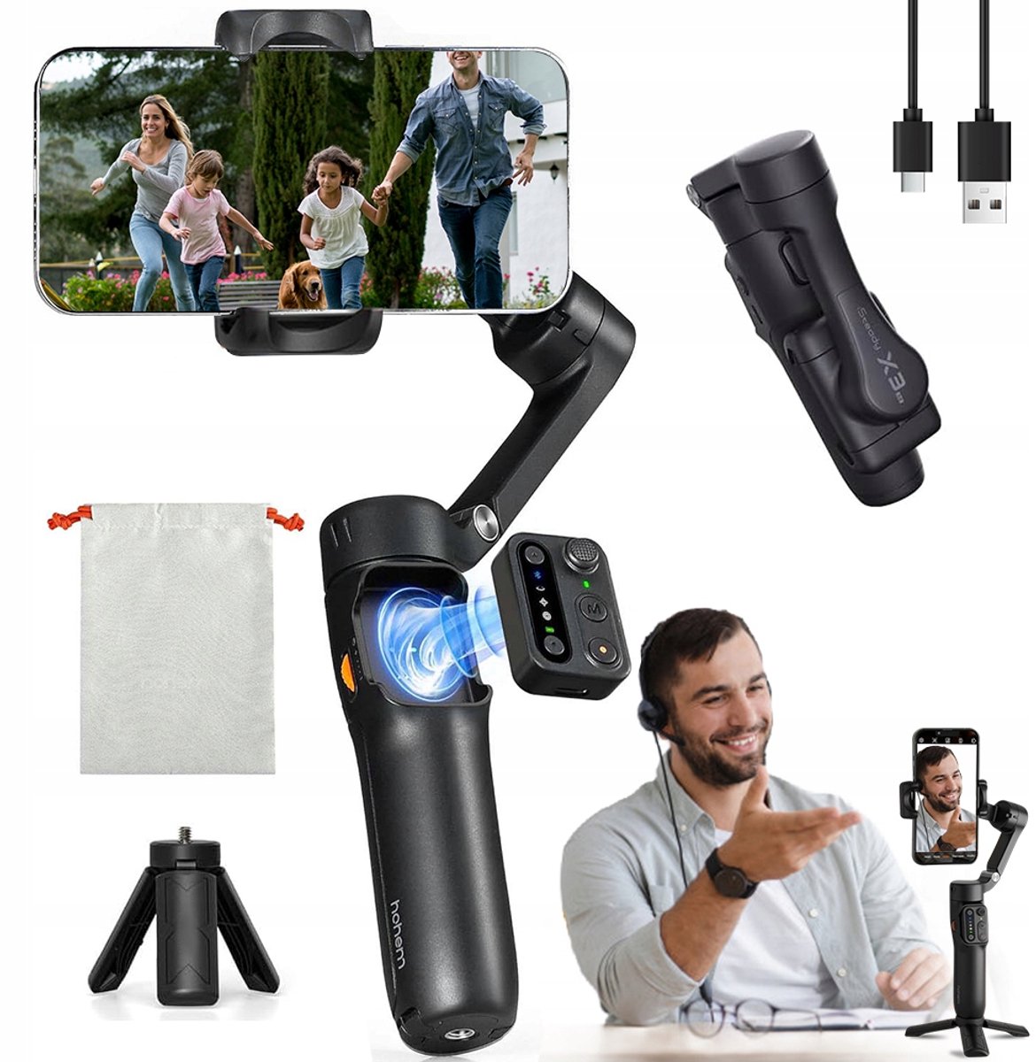 Handy Gimbal Stabilisator voor Telefoon met Bluetooth Afstandsbediening