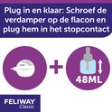 Wit verdamper-apparaat met een flesje van 48ml, naast een plus-teken op een paarse achtergrond.