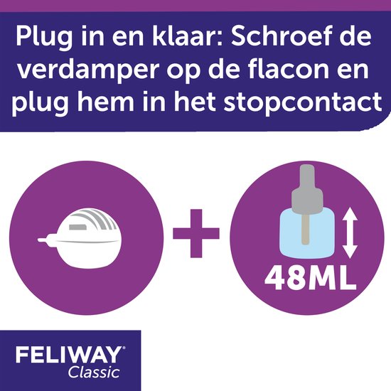 Wit verdamper-apparaat met een flesje van 48ml, naast een plus-teken op een paarse achtergrond.