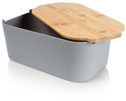 Boîte à pain avec planche en bois, corbeille à pain, boîte à pain, gris, 33 x 18,5 x 12 cm