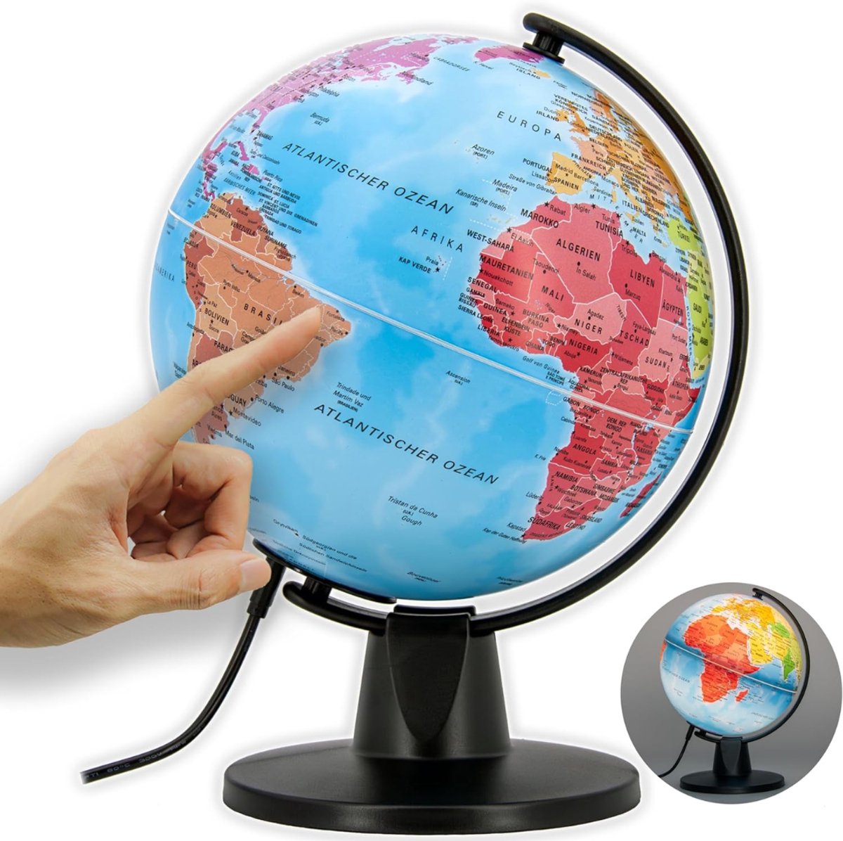 VH Supplies® Wereldbol met Verlichting - Globe - Educatieve Aardbol - 11 cm Diameter