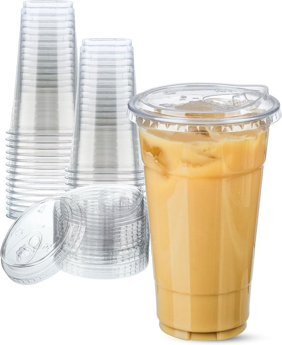 Gigicial Plastic Bekers Met Deksels - Ijskoffiebekers - Geschikt Voor Koudedranken En Smoothies - 25 Stuks - Voor Bubble Tea En Transparant