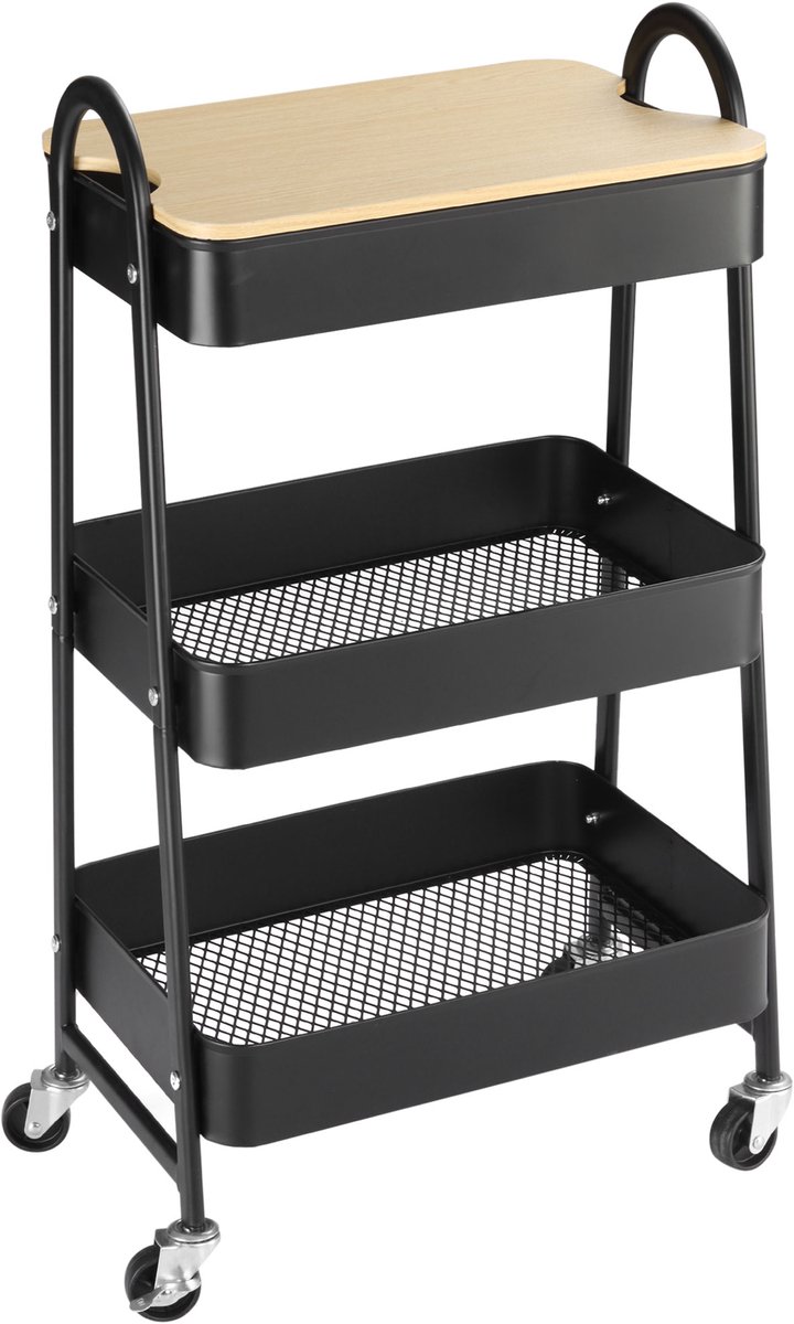 HOMCOM Nutsvoertuig Wagen Staal, MDF 45L x 31B x 79,4H cm Zwart