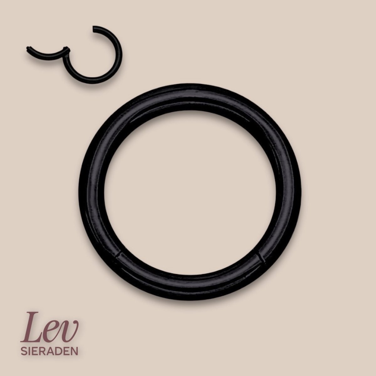 Titanium Zwarte Click Ring 1.6 mm x 12 mm - Piercing - neuspiercing - tragus piercing - Oorpiercing - Segment ring tepel navel