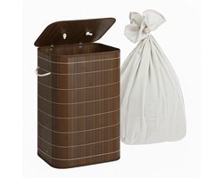 Wasmand met deksel - 80 liter - opvouwbaar - donkerbruin