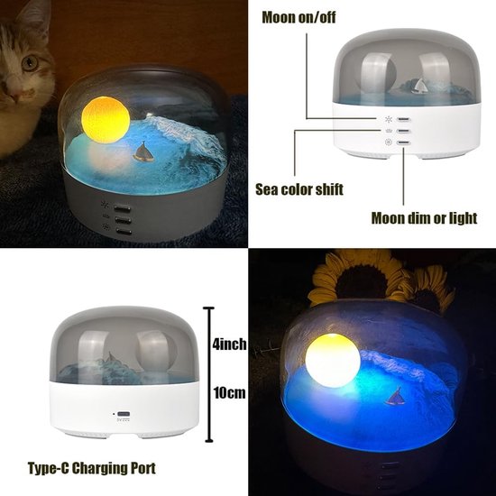 Elegante Maan Zee & Sneeuwberg LED Nachtlamp - USB-C Oplaadbaar + Dimbare + 2 Modussen - Slaapkamer Sfeerlamp / Mood Light / Rechargeable Lamp - Ideaal voor Thuis, Slaapkamer & Relaxte Atmosfeer van Merkloos — afbeelding 2